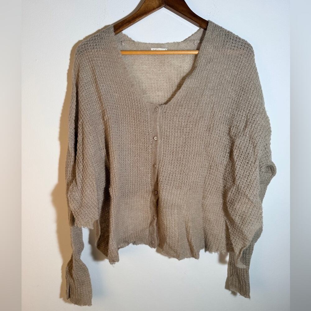 Light Taupe V-Neck Button Cardigan Sweater - Women